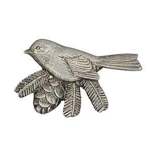 Vintage Pewter Woodland Bird Brooch 1.25"x1" Signed